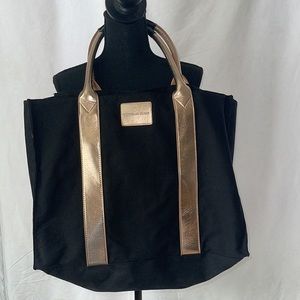 Victorias Secret Weekender Tote Black Rose Gold Large Bag Snap Zip Pocket Casual